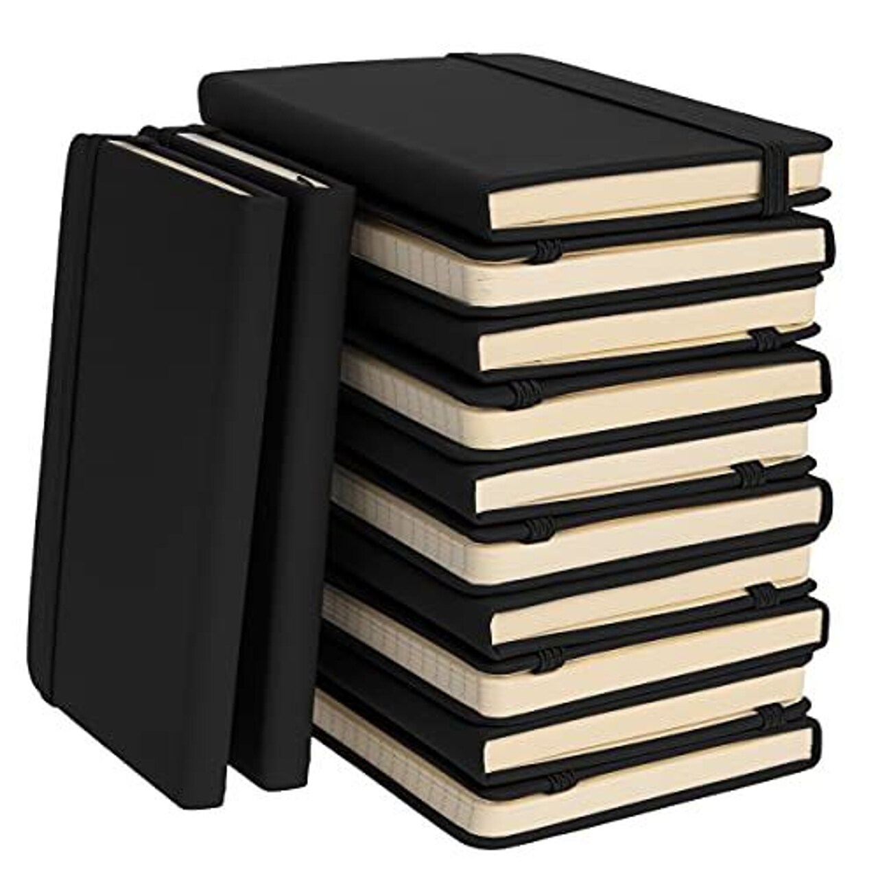 Simply Genius Pocket Notebook A6 Hardcover Mini Ruled Journal - 3.7 x 5.7 in, Black Notebook 12-Pack - Elastic Band, Gusseted Pocket & Ribbon Bookmark - 124 Cream-Colored Pages